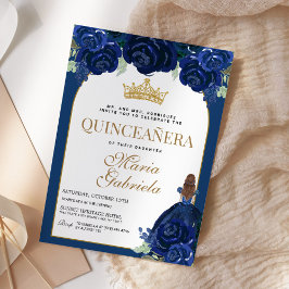 Quinceanera Floral Navy Blue Gold Mis Quince Anos Einladung