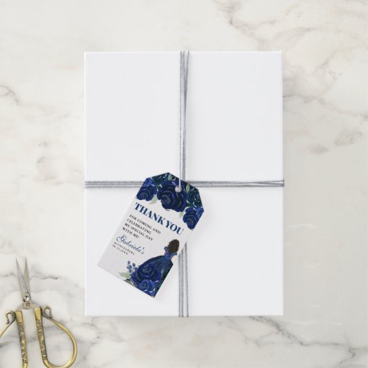 Quinceanera Floral Navy Blue Gold Mis Quince Anos Geschenkanhänger (Mit Garn)