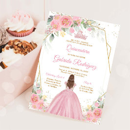 Quinceanera Floral Pink Gold Invitation Einladung