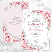 Quinceanera Floral Pink Silber Einladung