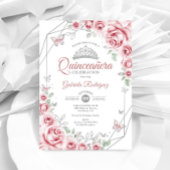 Quinceanera Floral Pink Silber Einladung