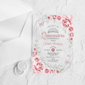 Quinceanera Floral Pink Silver Acryleinladungen