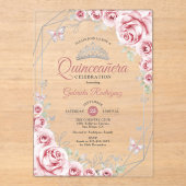 Quinceanera Floral Pink Silver Acryleinladungen (Vorderseite)