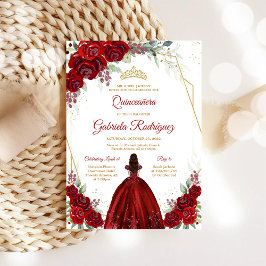 Quinceanera Floral Red Rose Gold Invitation Einladung
