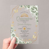 Quinceanera Floral Sage Green Gold Acryleinladungen (Insitu (Handheld))