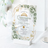 Quinceanera Floral Sage Green Gold Acryleinladungen