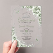 Quinceanera Floral Sage Green Silver Acryleinladungen (Insitu (Handheld))