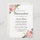Quinceanera Floral Wasserfarbe Peonfarben Pink Lil Einladung (Vorne/Hinten)