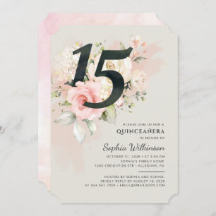 Quinceanera Floral Watercolor 15. Geburtstagsparty Einladung