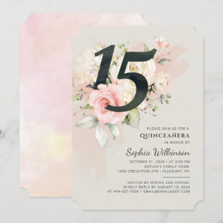 Quinceanera Floral Watercolor 15. Geburtstagsparty Einladung