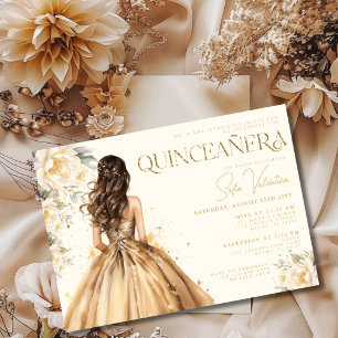 Quinceañera Florales Gold Kleid Champagner Robe Einladung