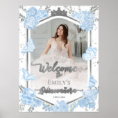 Quinceanera Foto Begrüßung Signatur Dusty Blue Flo Poster (Vorne)