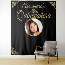 Quinceanera Foto Black Gold Tiara Geburtstagsparty Wandteppich
