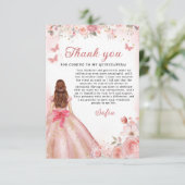 Quinceañera Foto Blush Pink Rose Floral Vielen Dan Dankeskarte (Stehend Vorderseite)