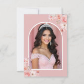Quinceañera Foto Blush Pink Rose Floral Vielen Dan Dankeskarte (Rückseite)