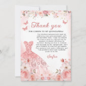 Quinceañera Foto Blush Pink Rose Floral Vielen Dan Dankeskarte (Vorderseite)