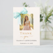 Quinceanera-Foto-Bug aquamarine Creme Dankeskarte (Stehend Vorderseite)