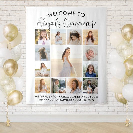 Quinceañera Foto Collage 15. Geburtstag Willkommen Wandteppich