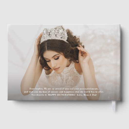 Quinceañera Foto Collage Modernes Skript Keepake Gästebuch (Rückseite)