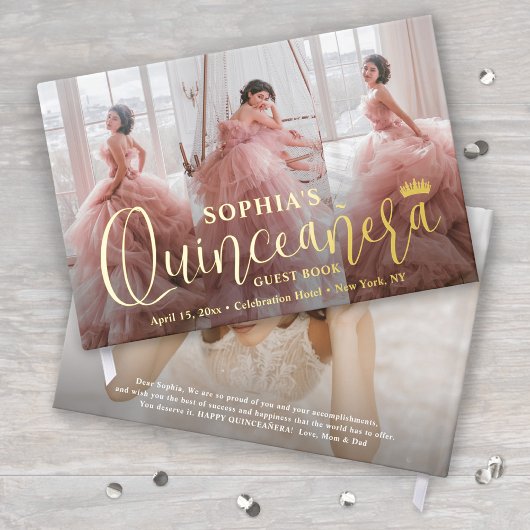 Quinceañera Foto Collage Modernes Skript Keepake Gästebuch