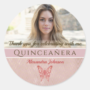 Quinceanera Foto Danke Klassischer Runder Aufklebe Aufkleber