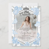 Quinceanera Foto Einladung Dusty Blue Butterfly (Vorderseite)