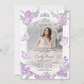 Quinceanera Foto Einladung Lavendel Floral (Vorderseite)