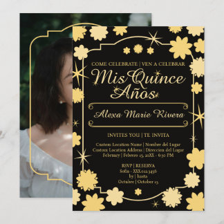 Quinceanera-Foto Floral Gold Silber Rose Glamour Einladung