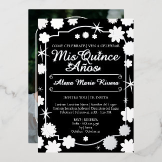 Quinceanera-Foto Floral Gold Silberfolie Glamour Folieneinladung