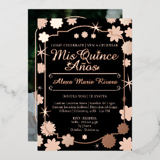 Quinceanera-Foto Floral Gold Silberfolie Glamour Folieneinladung