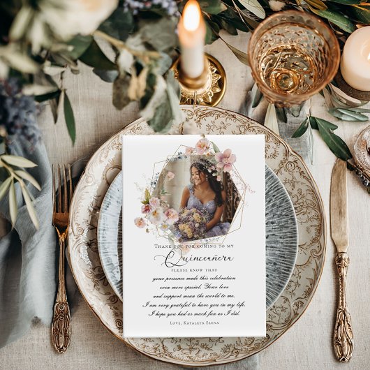 Quinceanera Foto florale Wohnung Danke Karte
