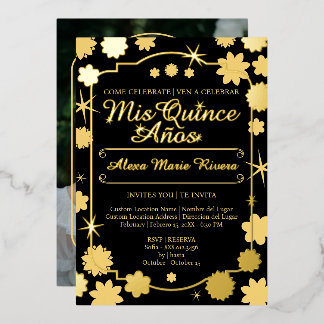 Quinceanera-Foto Florales Gold Silberfolie Glamour Folieneinladung