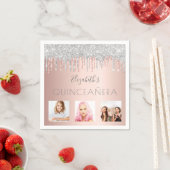 Quinceanera Foto Glitzer Rosa Rose Gold Serviette (Beispiel)