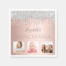 Quinceanera Foto Glitzer Rosa Rose Gold Serviette