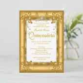 Quinceanera Foto Gold Diamond Tiara Party Einladung (Stehend Vorderseite)