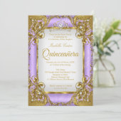Quinceanera Foto Lila White Golden Pearl Tiara Einladung (Stehend Vorderseite)