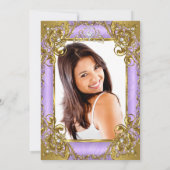 Quinceanera Foto Lila White Golden Pearl Tiara Einladung (Rückseite)
