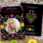 Quinceanera Foto Mexican Fiesta Floral Black Einladung