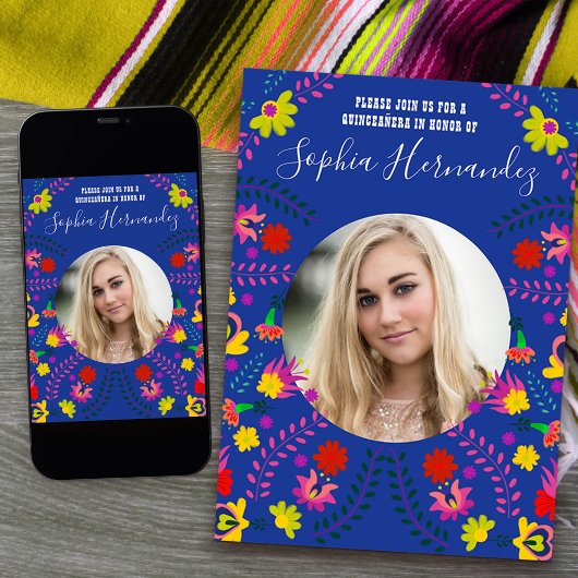 Quinceanera Foto Mexican Fiesta Party Blue Einladung