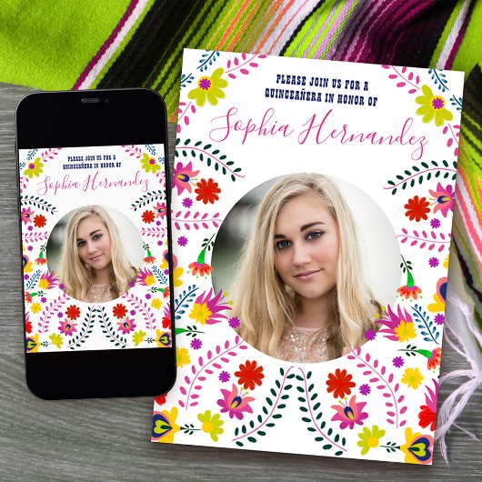 Quinceanera Foto Mexican Fiesta Party White Einladung