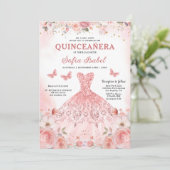 Quinceañera Foto Rosa Rosa Rosa Blütenblume Einladung (Stehend Vorderseite)