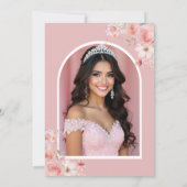 Quinceañera Foto Rosa Rosa Rosa Blütenblume Einladung (Rückseite)