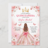 Quinceañera Foto Rosa Rosa Rosa Blütenblume Einladung (Vorderseite)