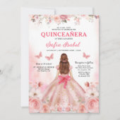 Quinceañera Foto Rosa Rosa Rosa Blütenblume Einladung (Vorderseite)
