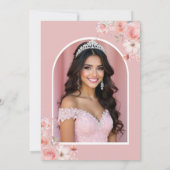 Quinceañera Foto Rosa Rosa Rosa Blütenblume Einladung (Rückseite)