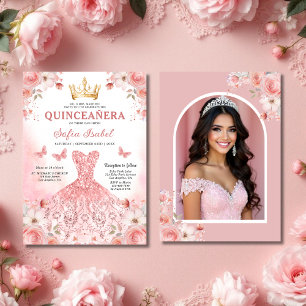 Quinceañera Foto Rosa Rosa Rosa Blütenblume Einladung