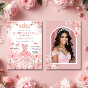 Quinceañera Foto Rosa Rosa Rosa Blütenblume Einladung
