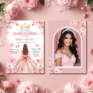 Quinceañera Foto Rosa Rosa Rosa Blütenblume Einladung