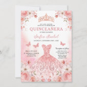 Quinceañera Foto Rosa Rosa Rosa Blütenblume Einladung (Vorderseite)