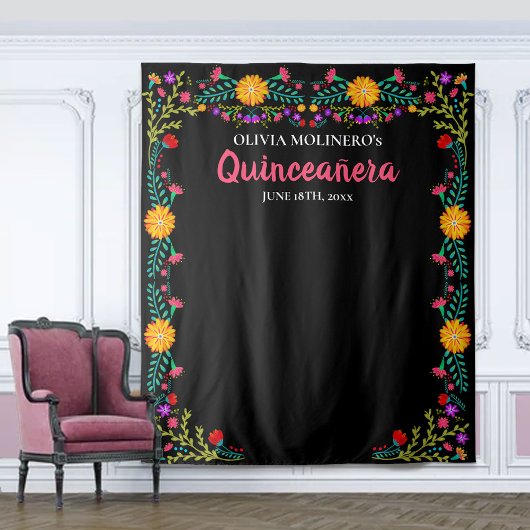 Quinceanera Foto Stand Hintergrund Mexiko-Blume Wandteppich